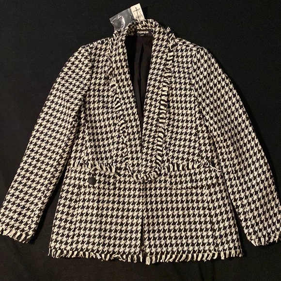 Express Houndstooth Frayed Trim Blazer, XS Petite - Picture 5 of 9